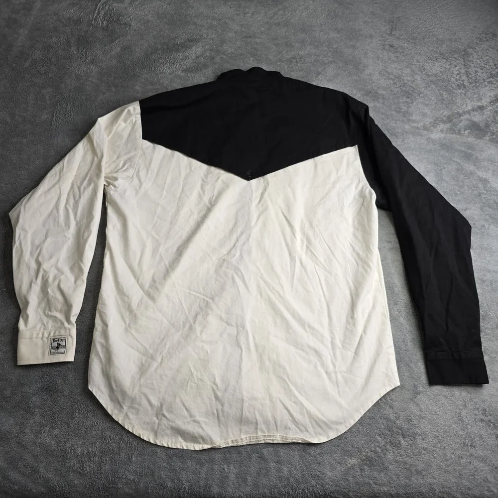 Vintage Buck Out Mens L Rodeo Casual Bullriding Shirt Black White/Cream USA TX